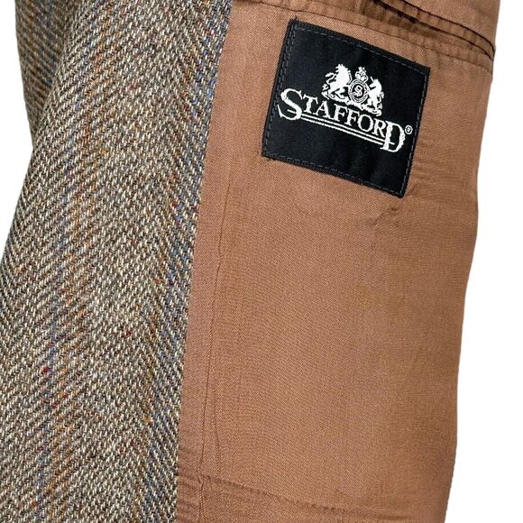 Vtg Stafford Hampshire Tweed Blazer Men 48L 48 L Brown Herringbone USA Made - Picture 5 of 9